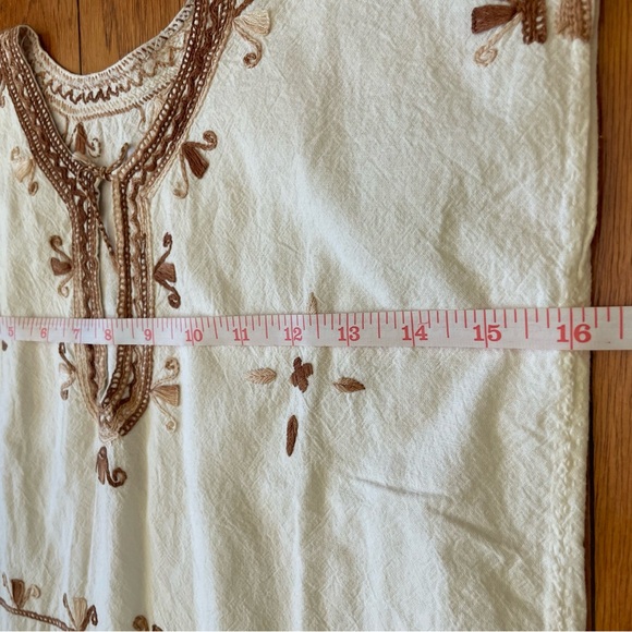 Huipil Child’s Top Hand Embroidered Mayan Unbleached Cotton Earth Tones - Picture 7 of 8